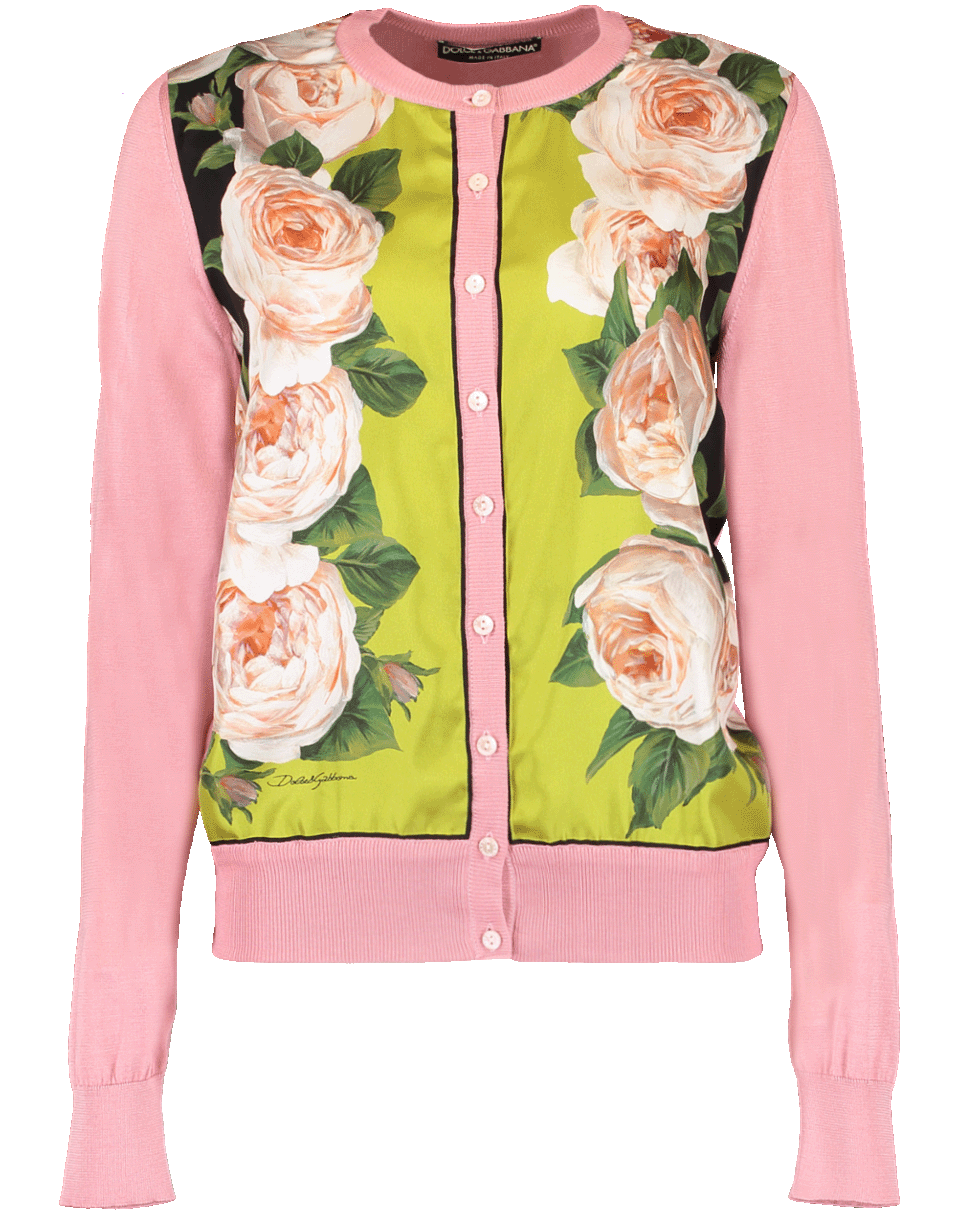 DOLCE & GABBANA-Crewneck Floral Print Cardigan-