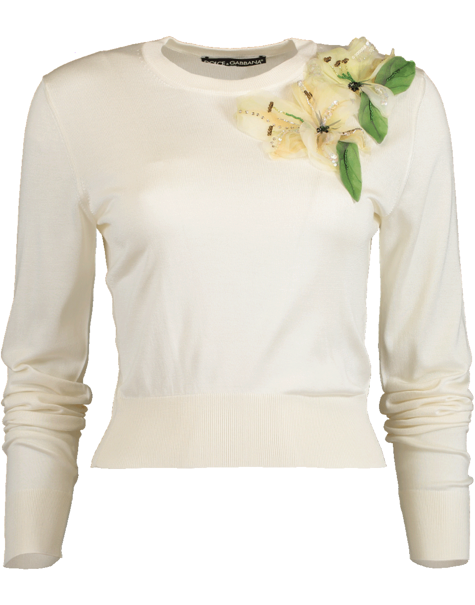 Crewneck Pullover with Flower Embellishment CLOTHINGTOPKNITS DOLCE & GABBANA   