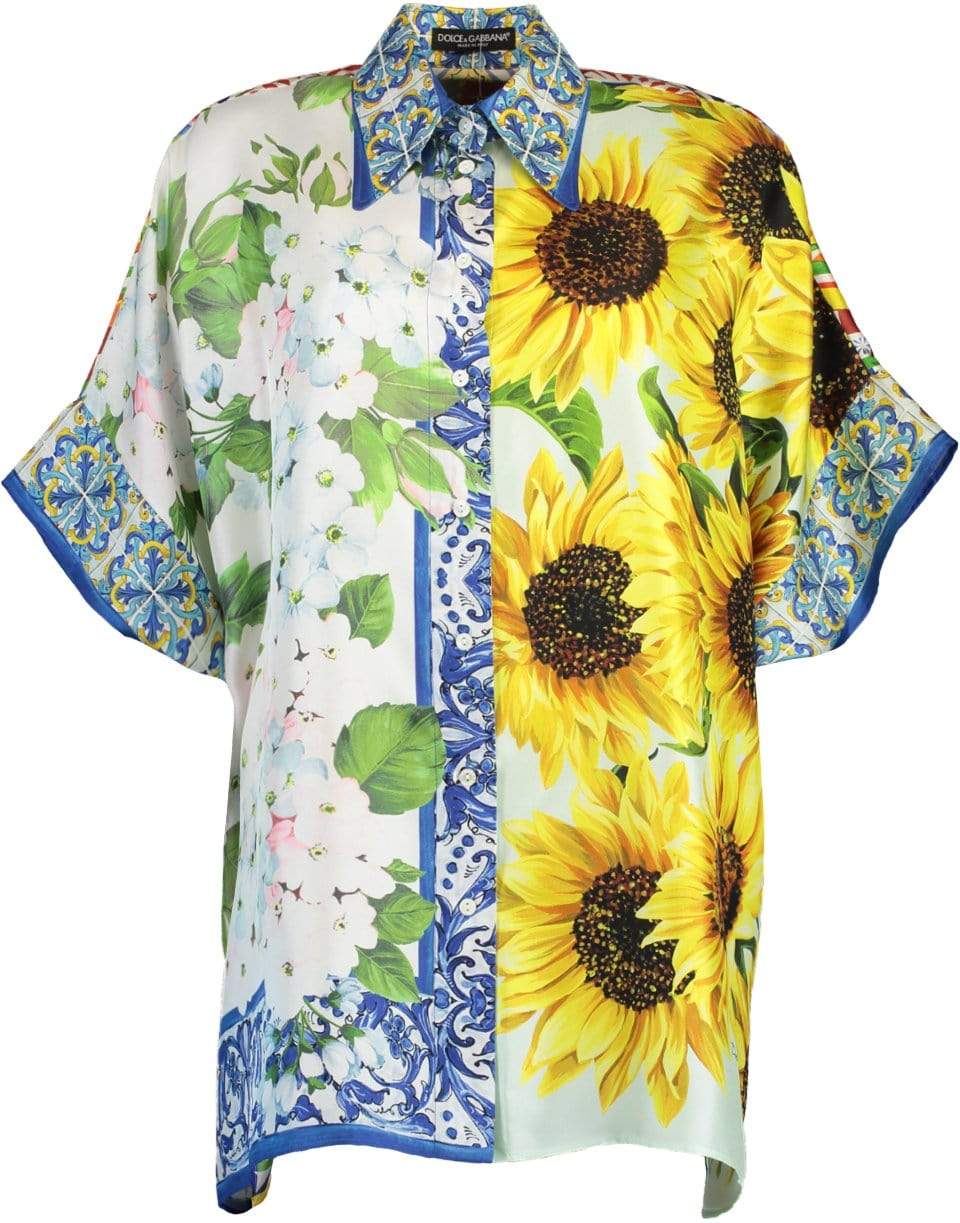 DOLCE & GABBANA-Floral Patchwork Silk Bowling Shirt-