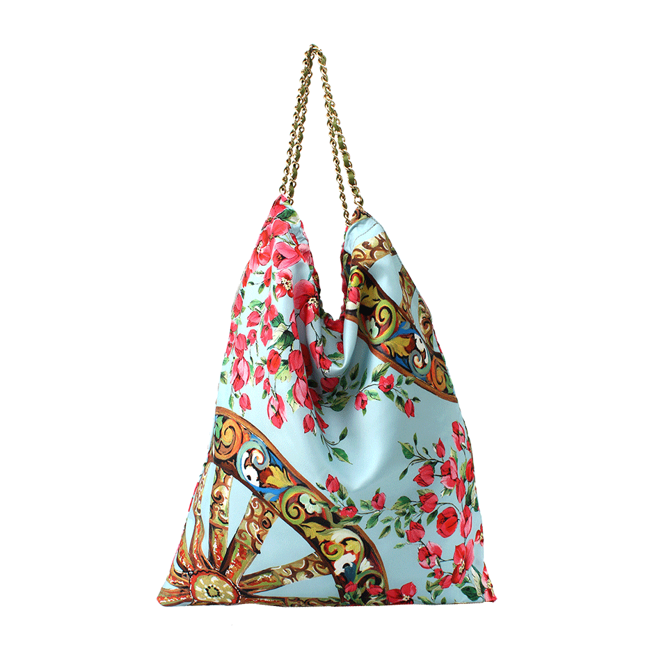 DOLCE & GABBANA-Hobo Fabric Bag With Chain Handles-BLUE