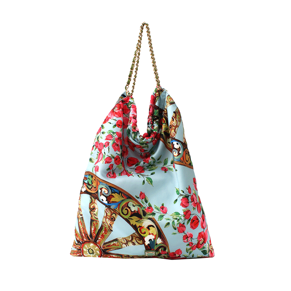 DOLCE & GABBANA-Hobo Fabric Bag With Chain Handles-BLUE