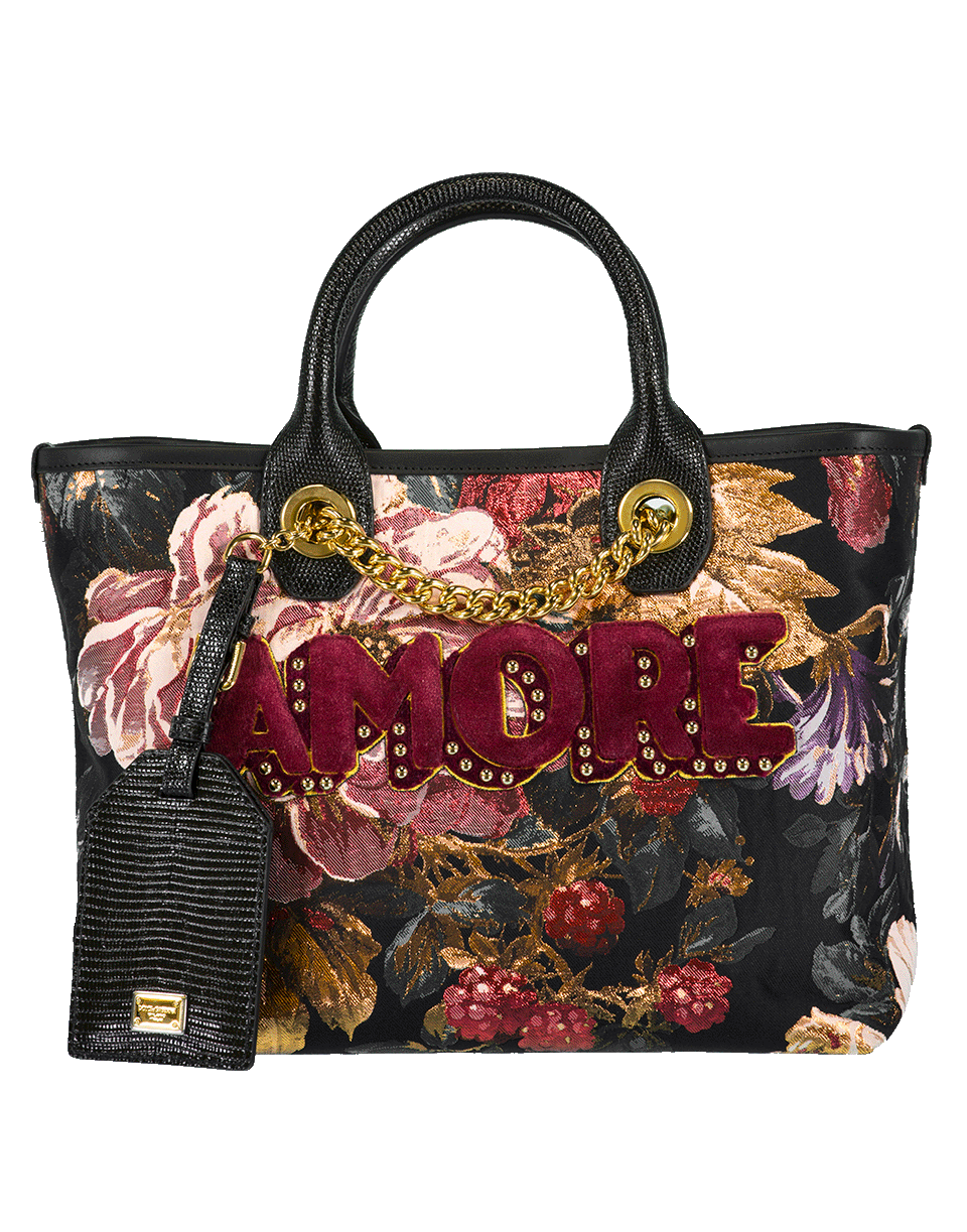 DOLCE & GABBANA-Jacquard Amore Floral Print Tote-BLACK