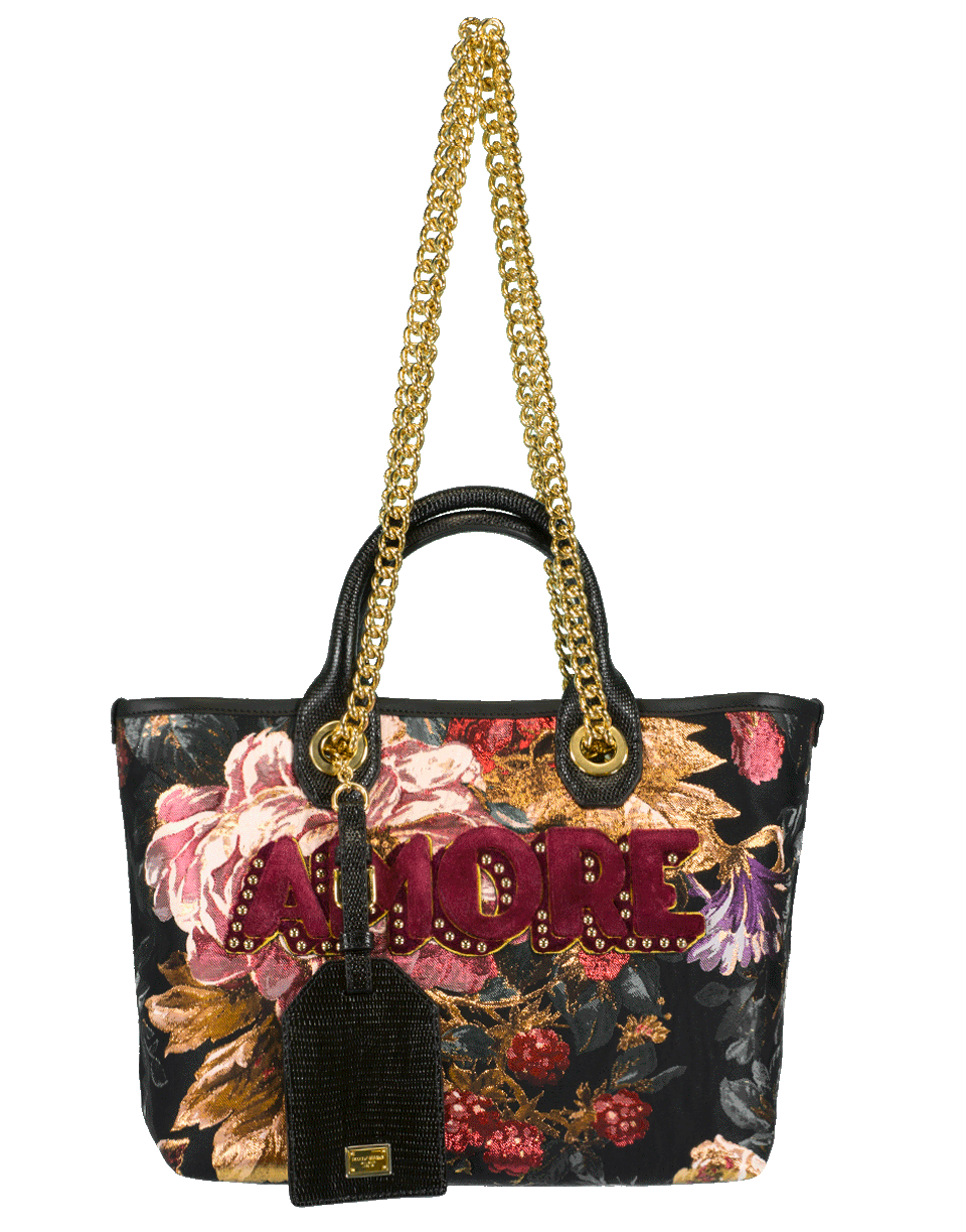 DOLCE & GABBANA-Jacquard Amore Floral Print Tote-BLACK