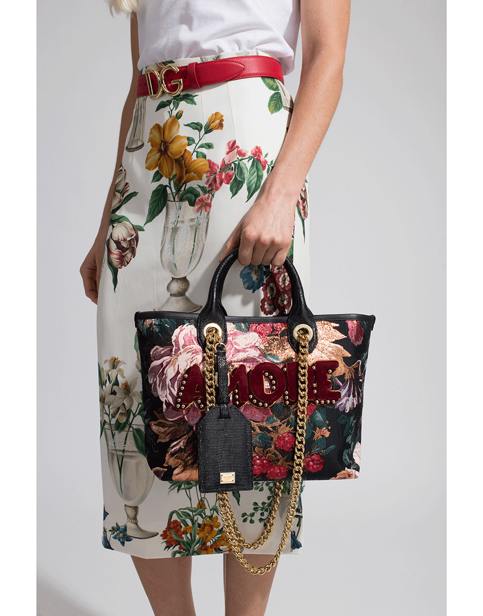 DOLCE & GABBANA-Jacquard Amore Floral Print Tote-BLACK