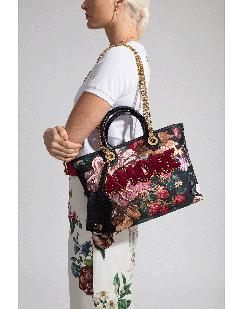 DOLCE & GABBANA-Jacquard Amore Floral Print Tote-BLACK