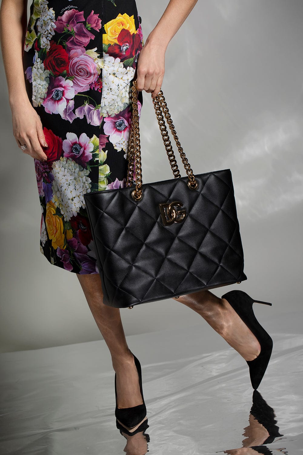 DOLCE & GABBANA-Quilted Tote With Chain Straps-NERO