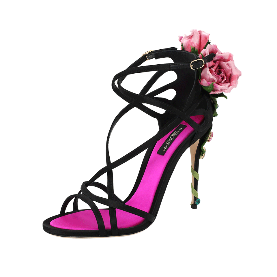 DOLCE & GABBANA-Strappy Rose Heel Sandal-