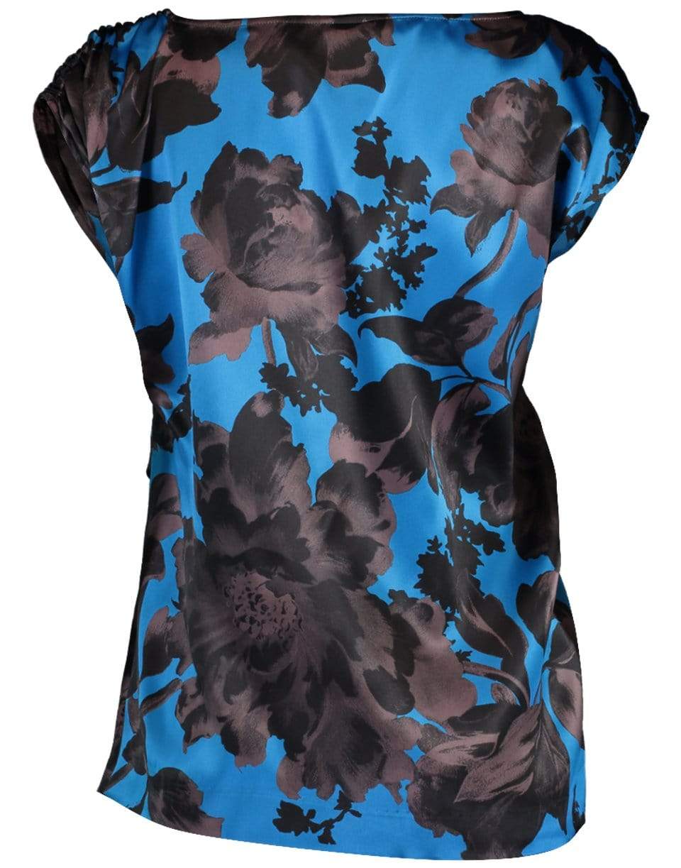 DRIES VAN NOTEN-Black and Blue Ceto Gathered Floral Top-