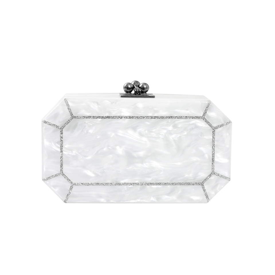 EDIE PARKER-Fiona Faceted Clutch-WHITE
