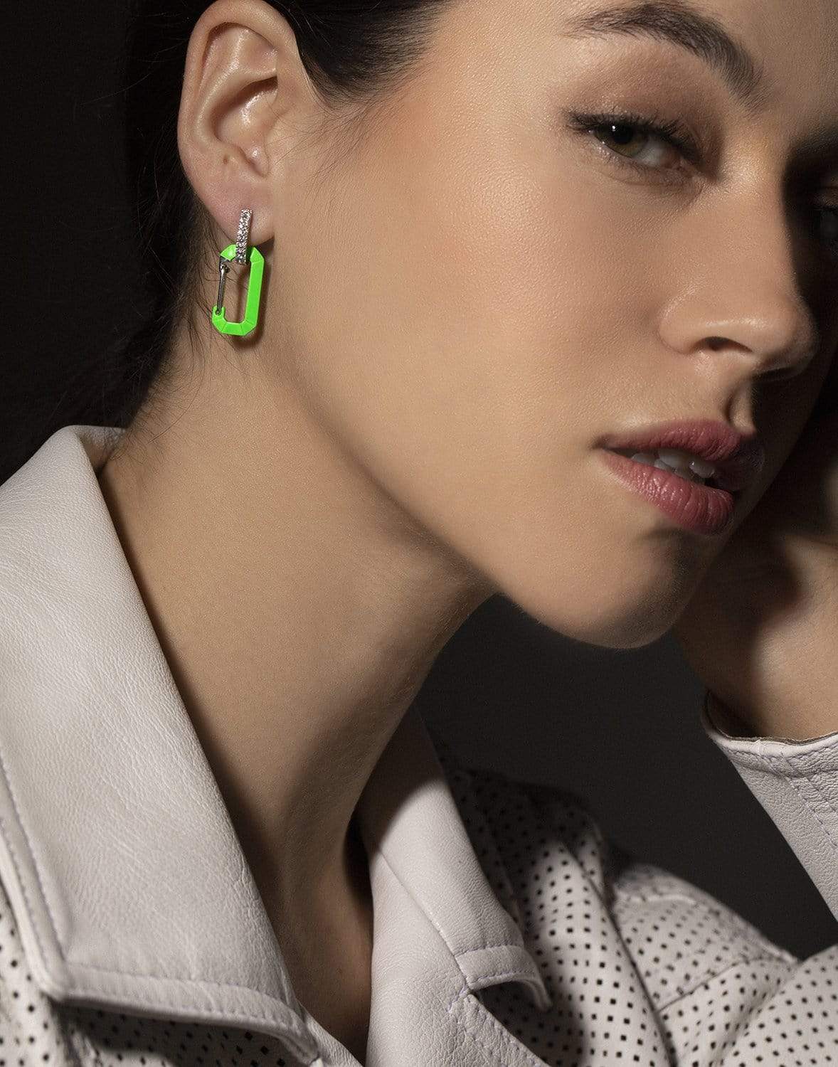 EÉRA-Small Neon Green Chiara Earring-WHITE GOLD