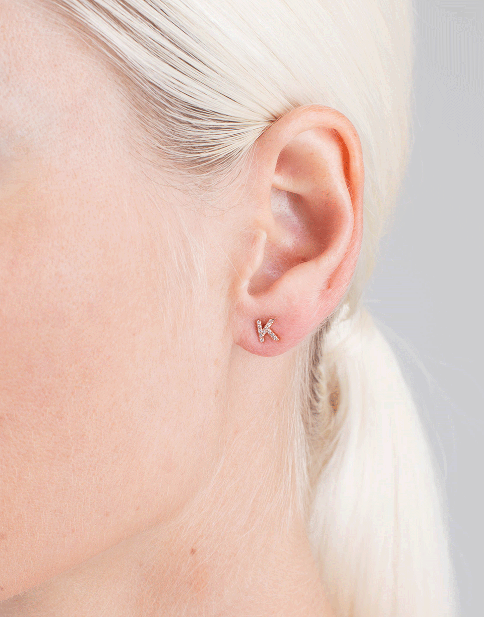 EF COLLECTION-Diamond Initial K Stud Earring-ROSE GOLD