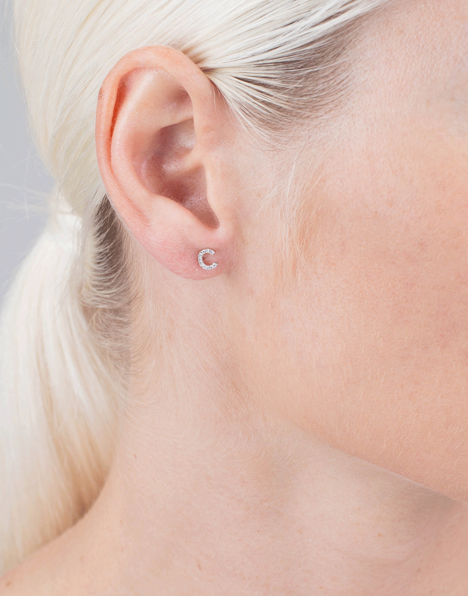 EF COLLECTION-Diamond Initial C Stud Earring-WHITE GOLD