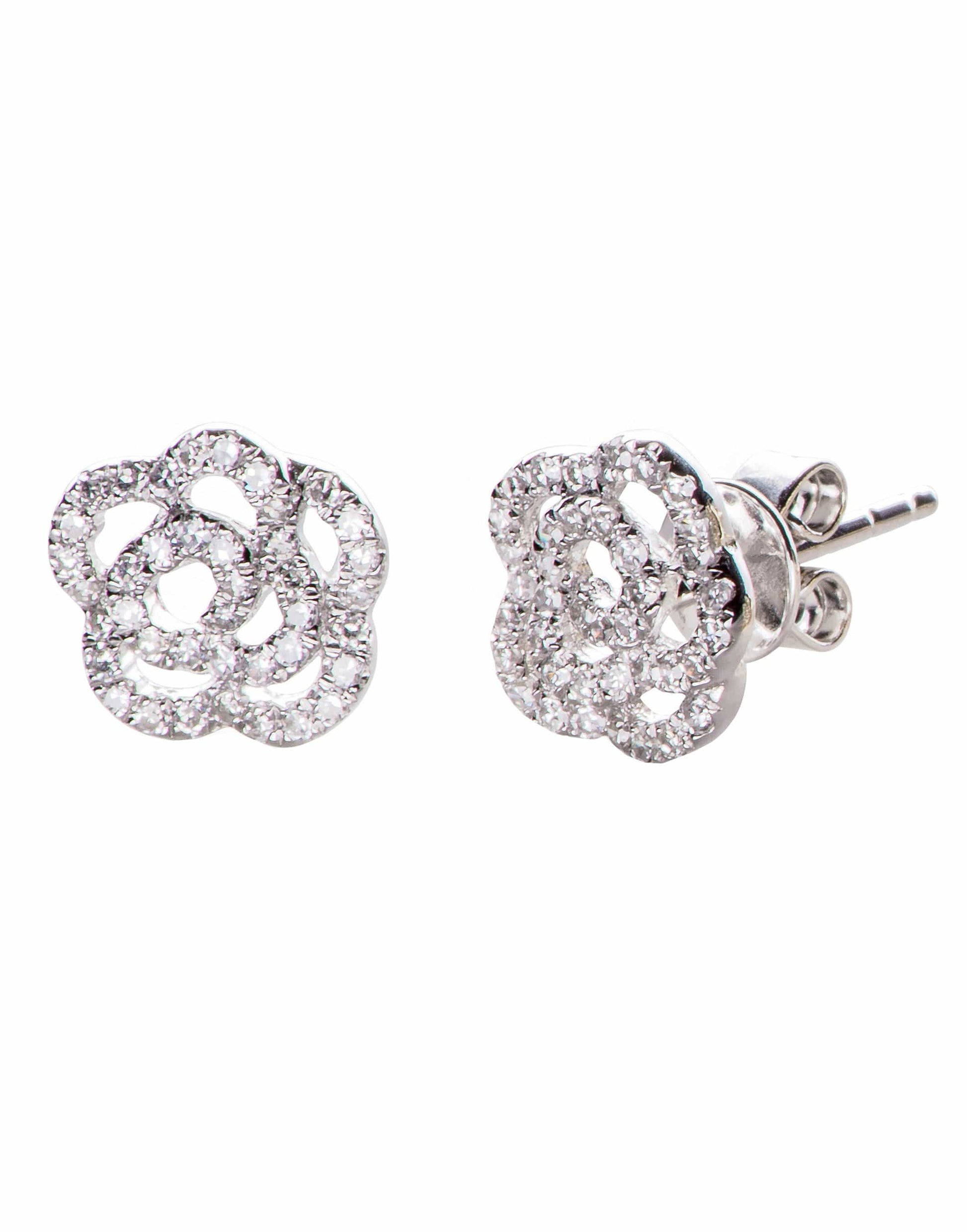 EF COLLECTION-Diamond Rose Stud Earrings-WHITE GOLD