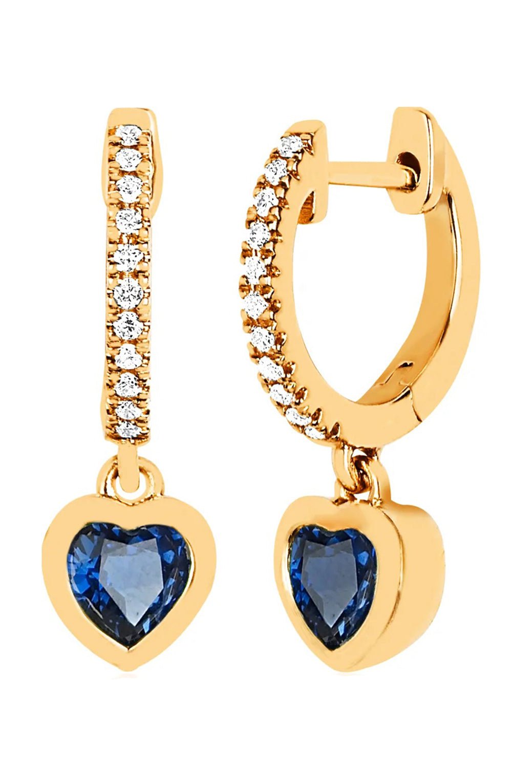 EF COLLECTION-Blue Sapphire Heart Drop Earrings-YELLOW GOLD