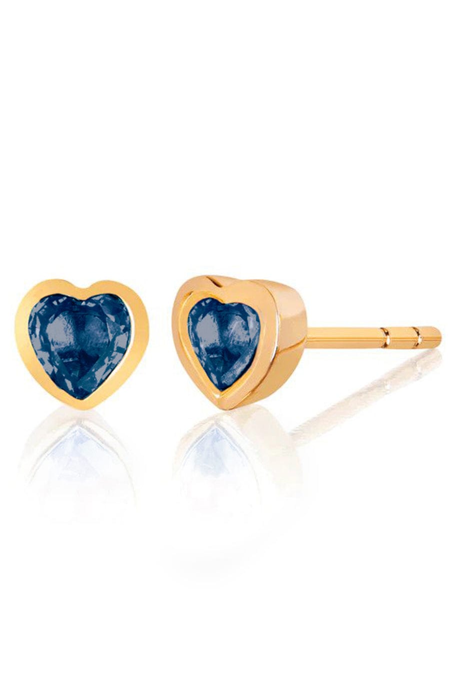 EF COLLECTION-Blue Sapphire Heart Stud-YELLOW GOLD