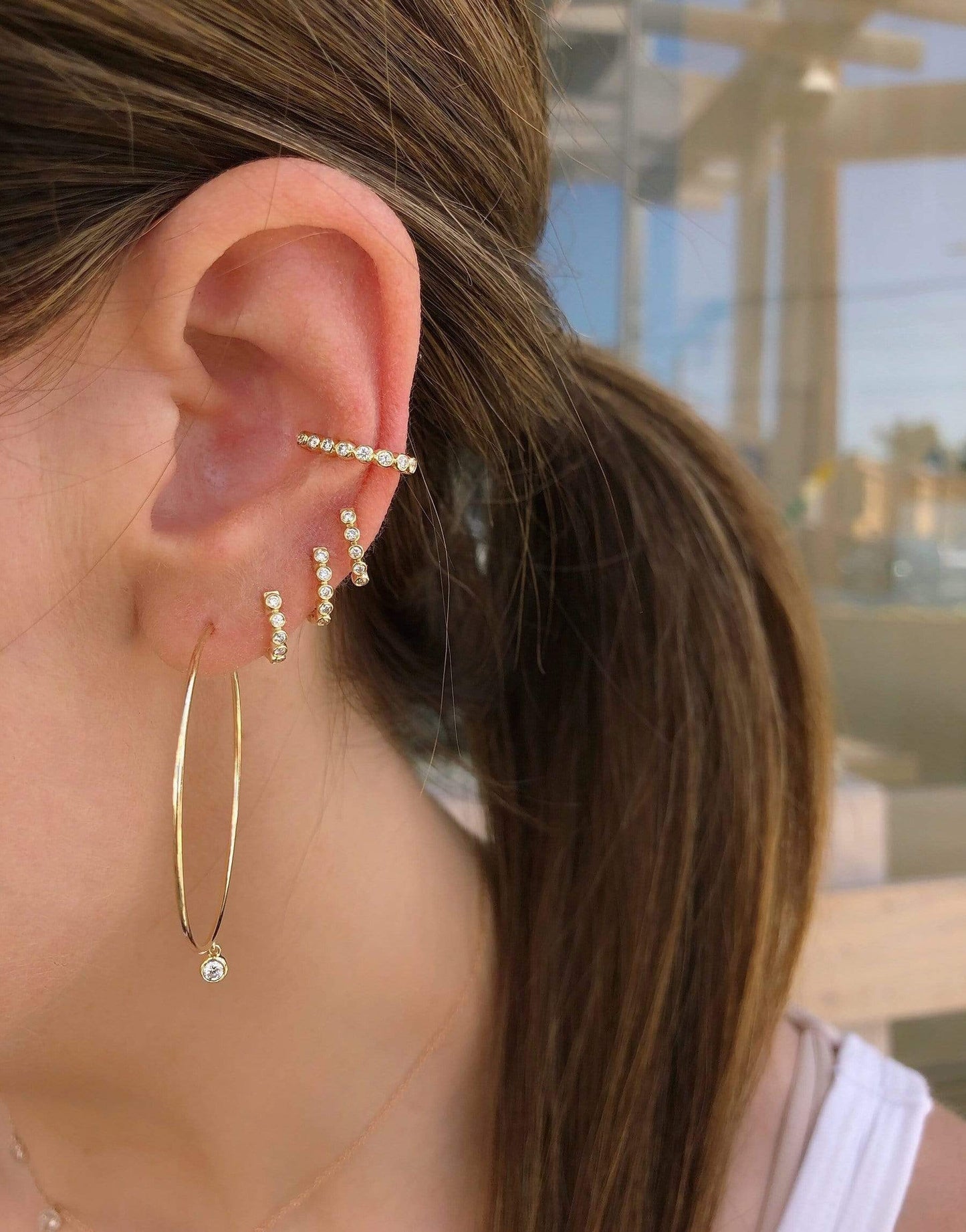 EF COLLECTION-Diamond Mini Bezel Huggie Earrings-YELLOW GOLD