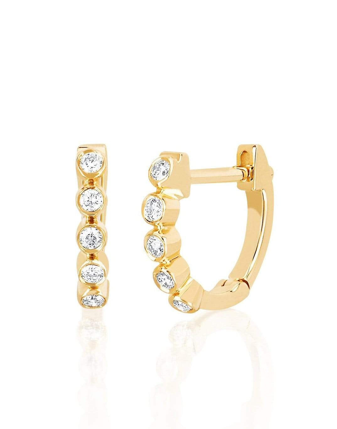 EF COLLECTION-Diamond Mini Bezel Huggie Earrings-YELLOW GOLD