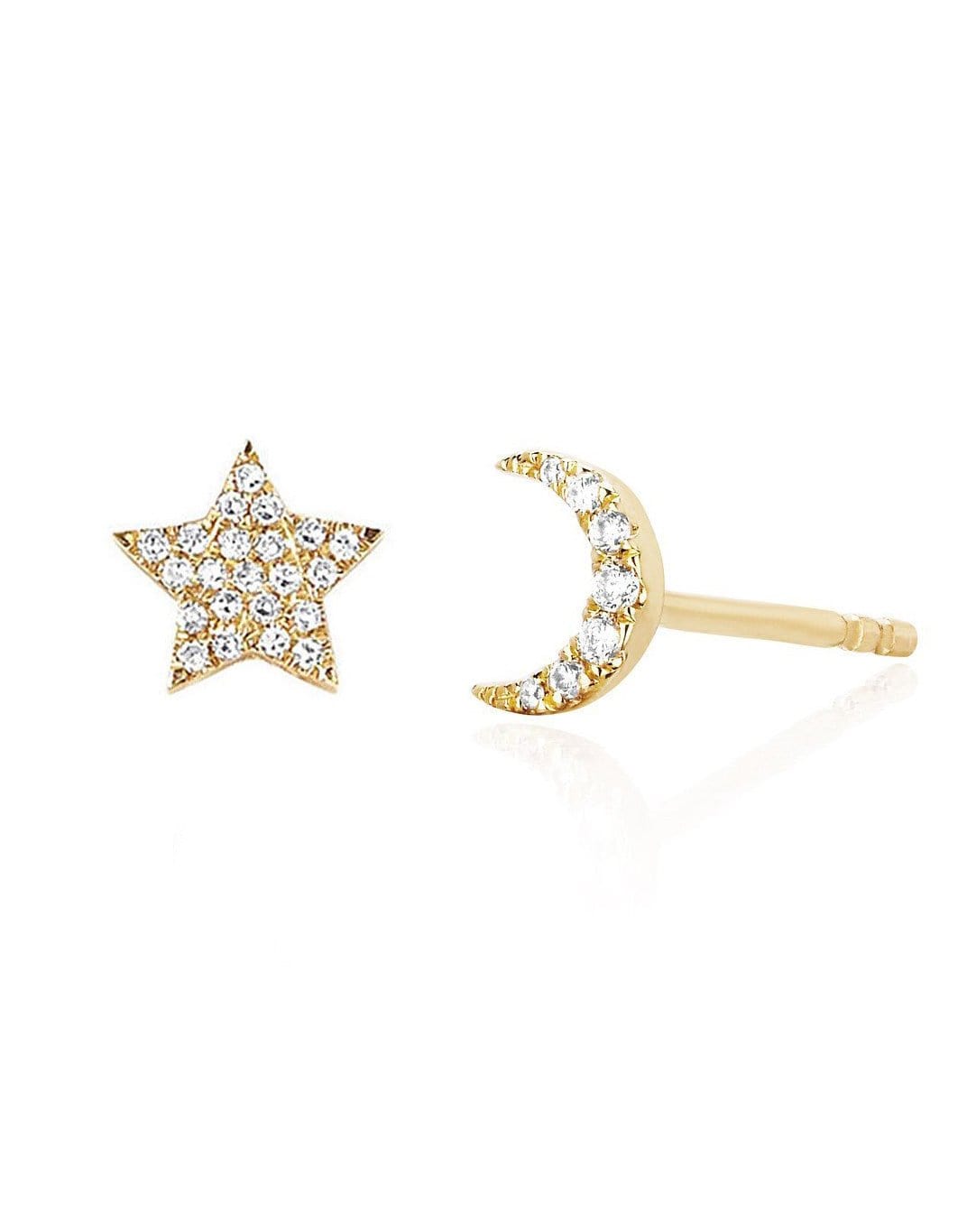 EF COLLECTION-Diamond Mini Moon and Star Earrings-YELLOW GOLD
