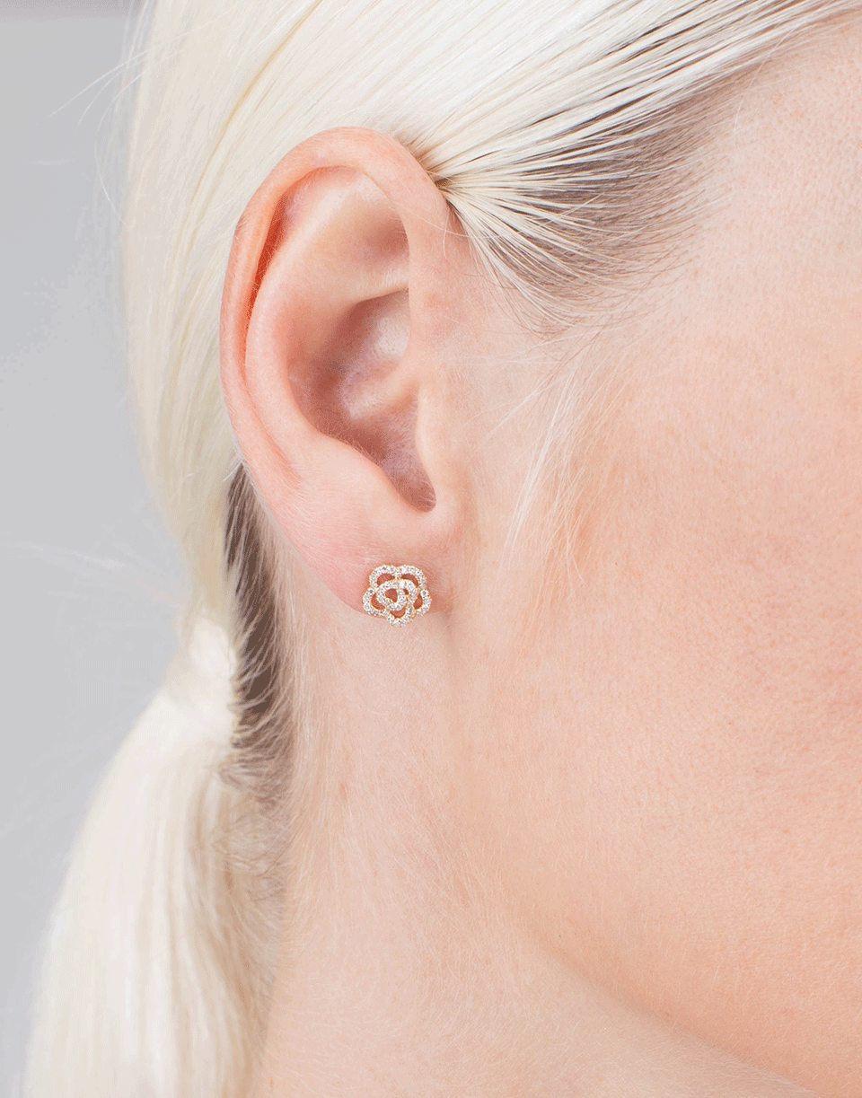EF COLLECTION-Diamond Rose Stud Earrings-YELLOW GOLD