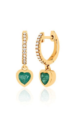 EF COLLECTION-Emerald Heart Drop Earrings-YELLOW GOLD