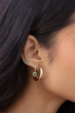 EF COLLECTION-Emerald Heart Drop Earrings-YELLOW GOLD