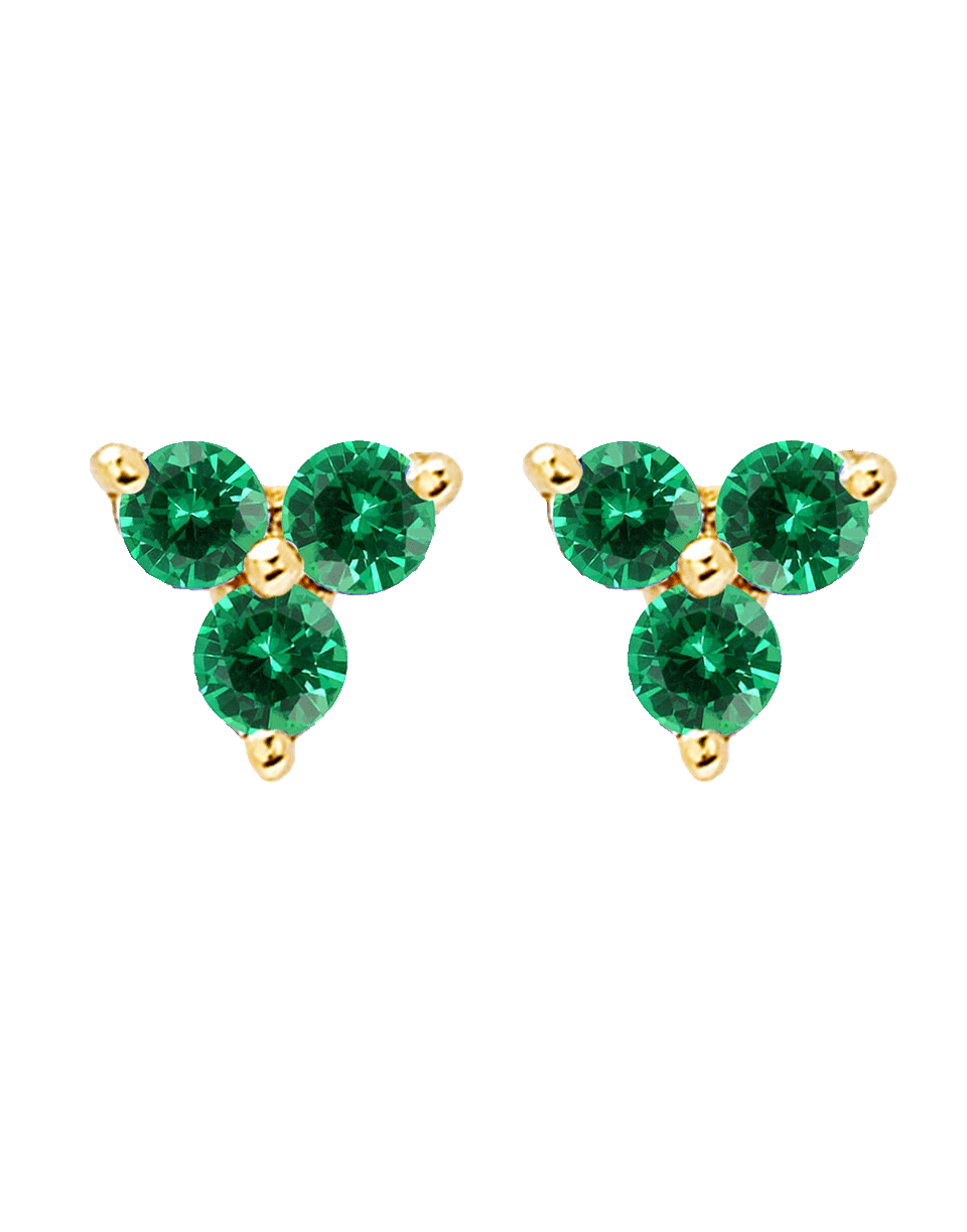EF COLLECTION-Emerald Trio Stud Earrings-YELLOW GOLD