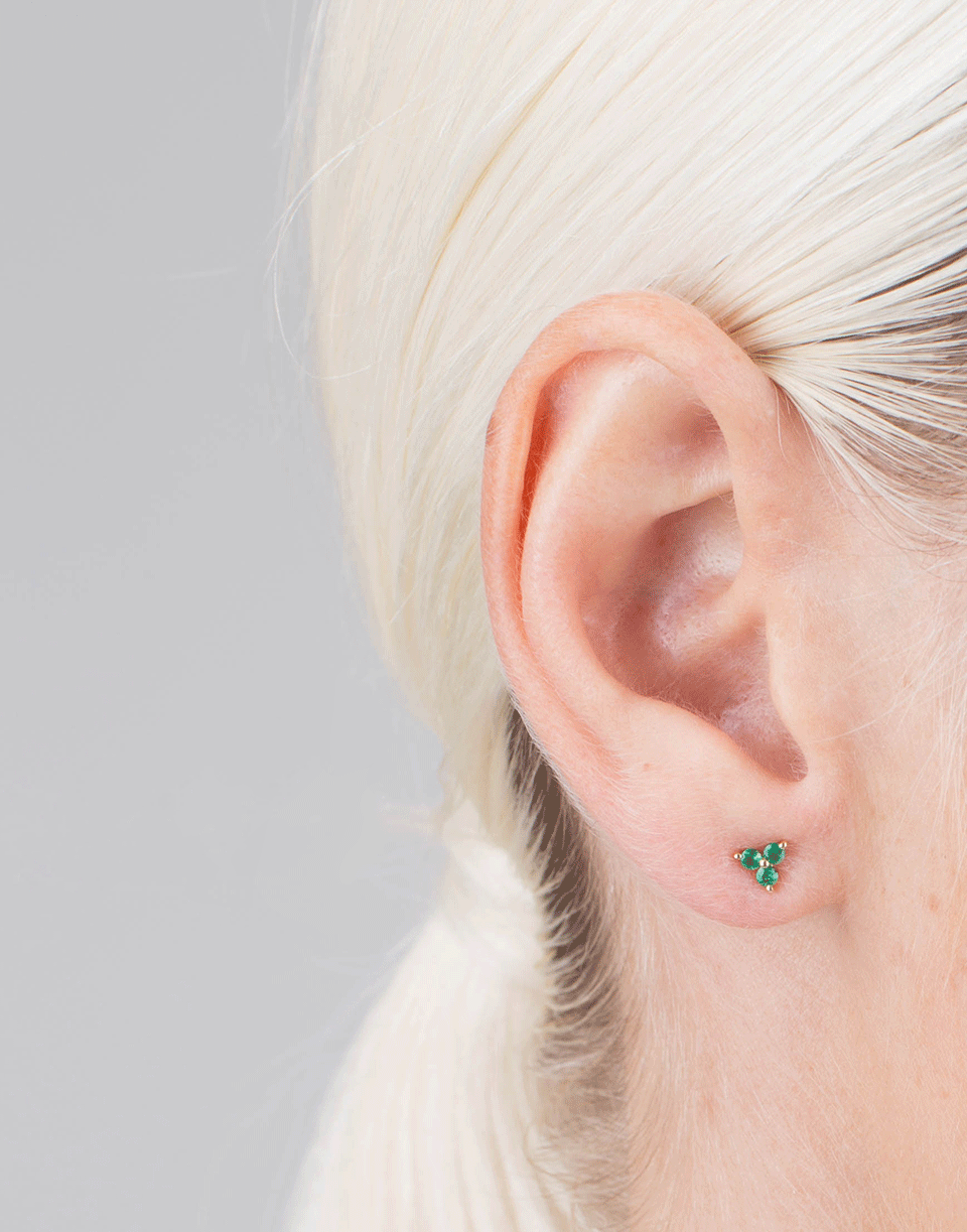 EF COLLECTION-Emerald Trio Stud Earrings-YELLOW GOLD