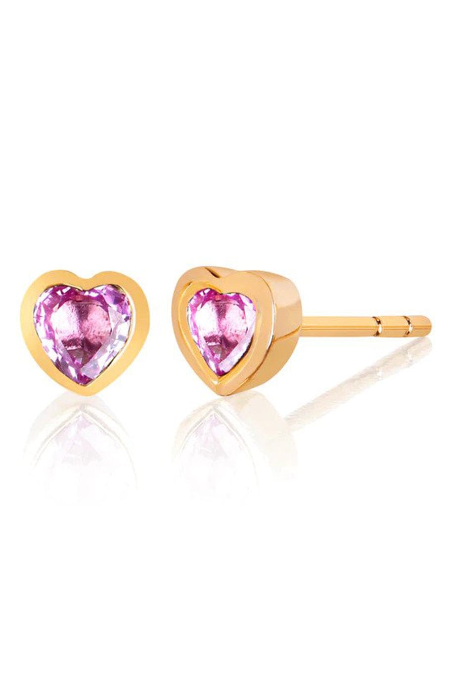 EF COLLECTION-Pink Sapphire Heart Studs-YELLOW GOLD