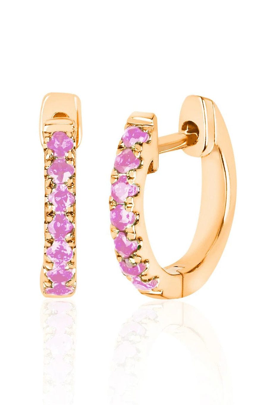 EF COLLECTION-Pink Sapphire Mini Huggies-YELLOW GOLD