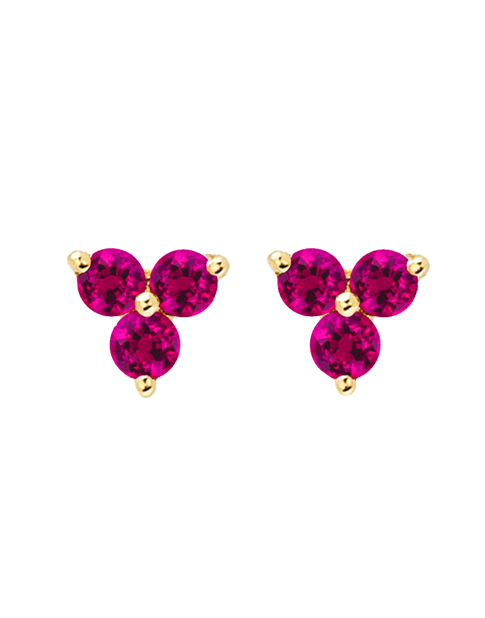 EF COLLECTION-Ruby Trio Stud Earrings-YELLOW GOLD
