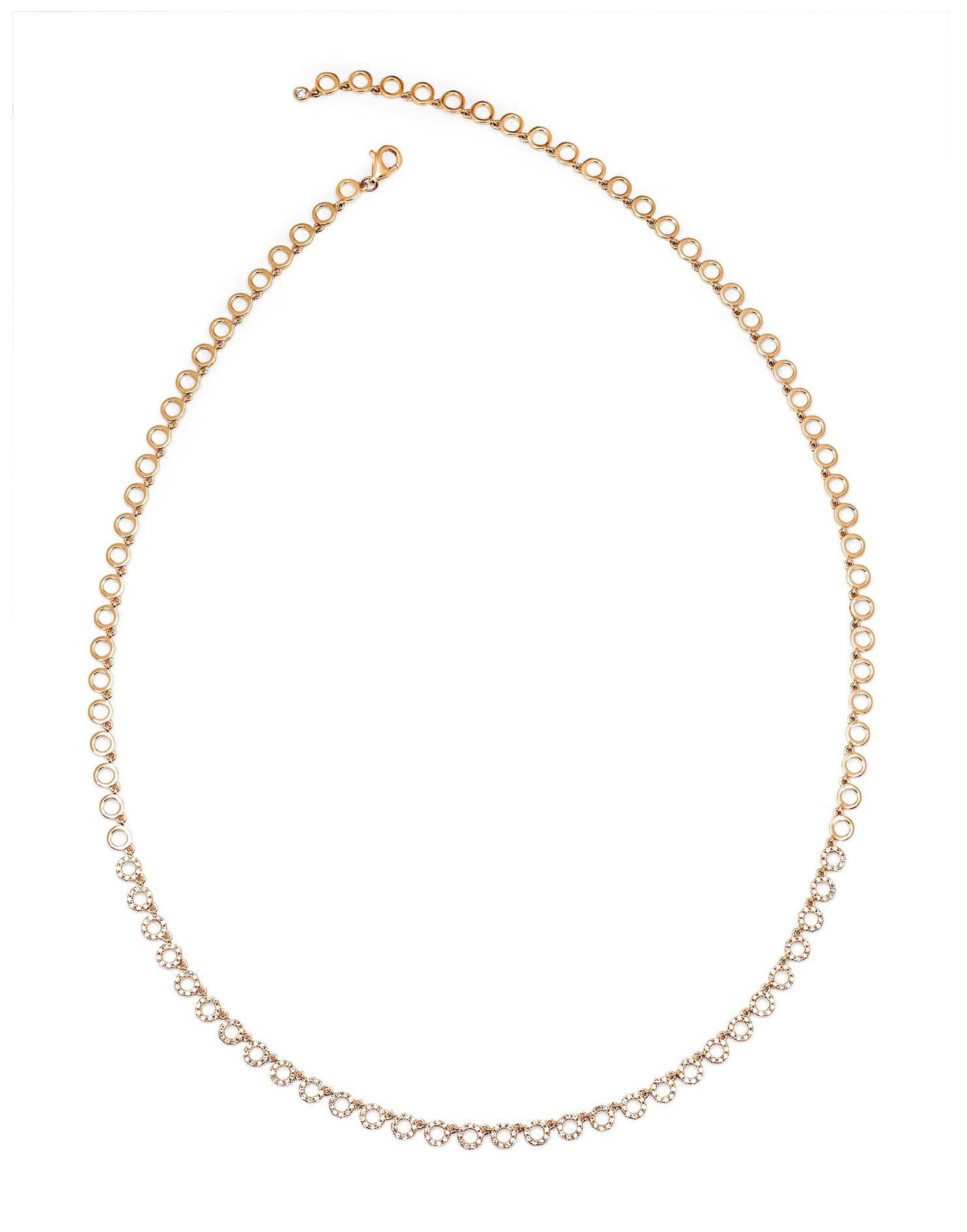 EF COLLECTION-Half Diamond Open Circle Necklace-ROSE GOLD
