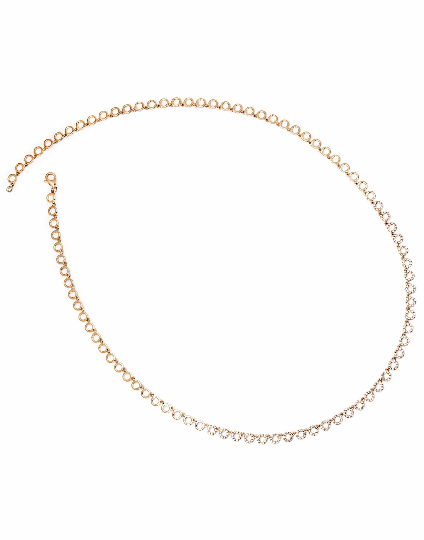 EF COLLECTION-Half Diamond Open Circle Necklace-ROSE GOLD