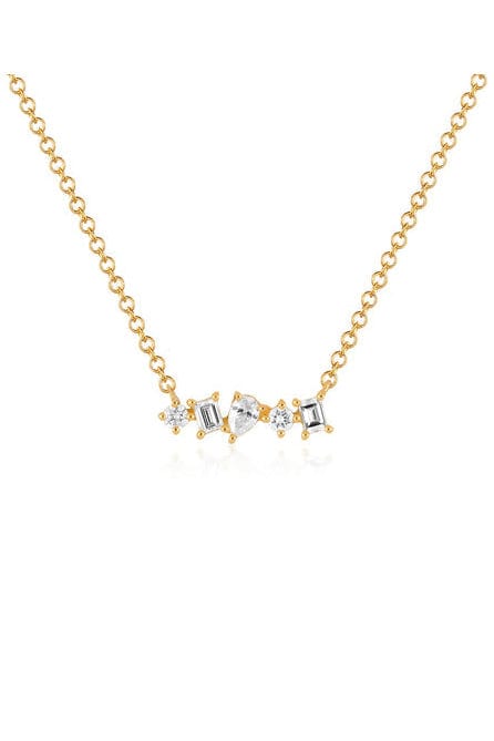 EF COLLECTION-Multi Faceted Diamond Mini Bar Necklace-YELLOW GOLD