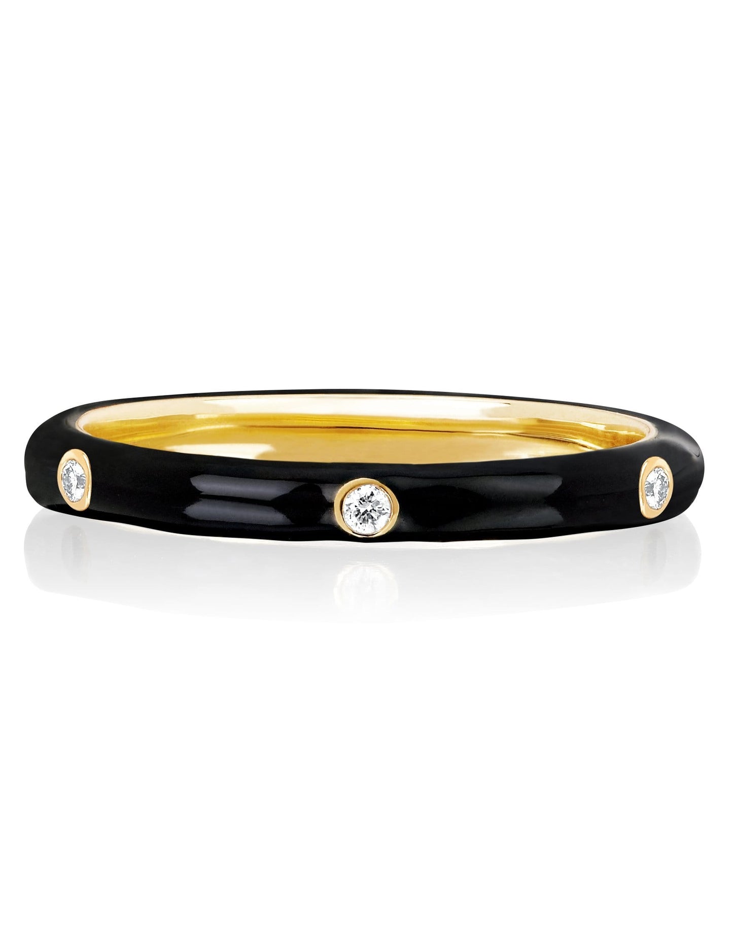 EF COLLECTION-Black Enamel and Diamond Ring-YELLOW GOLD