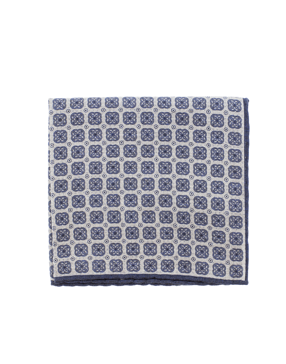 ELEVENTY-Pocket Square With Multi Print-GRY/NVY