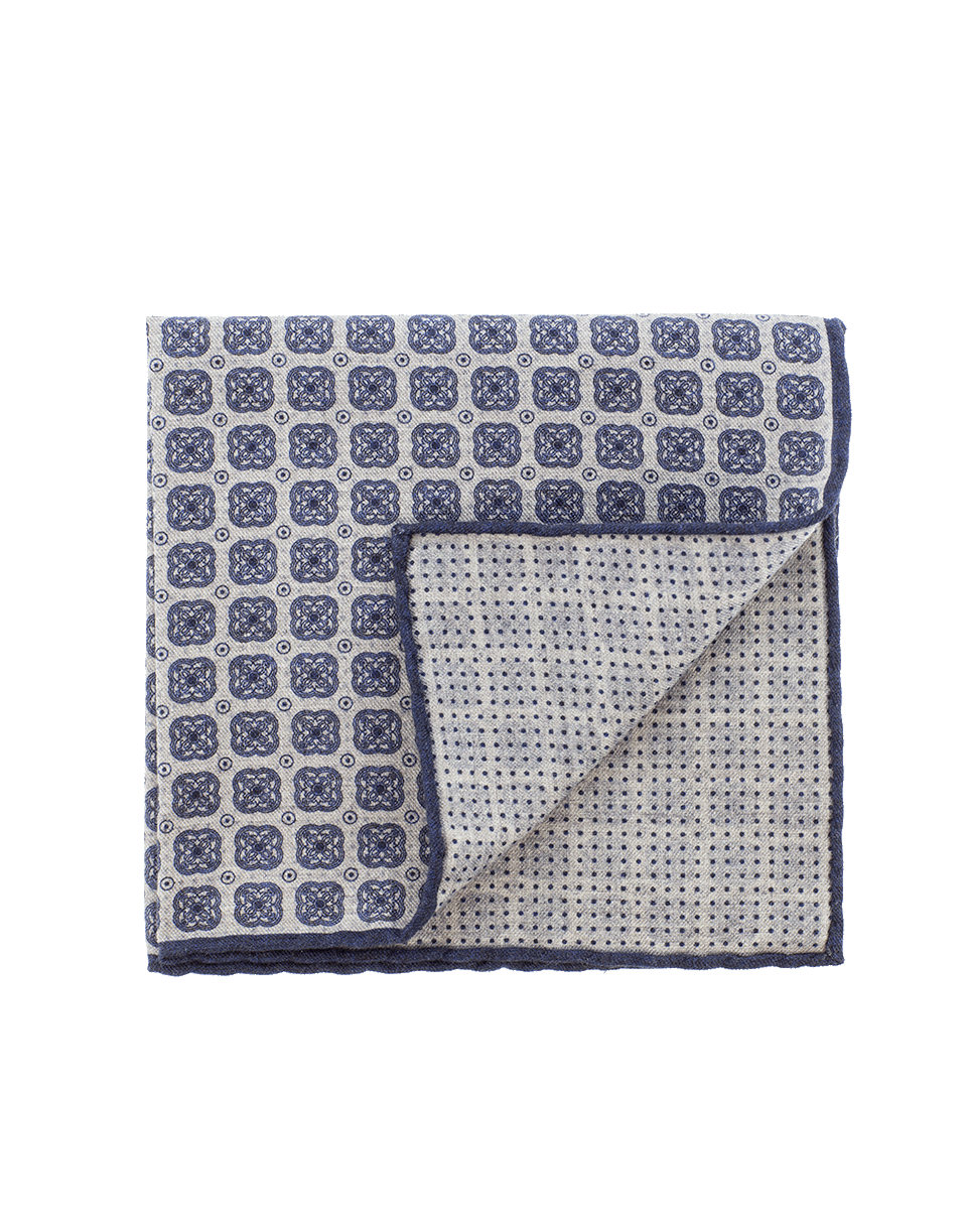 ELEVENTY-Pocket Square With Multi Print-GRY/NVY