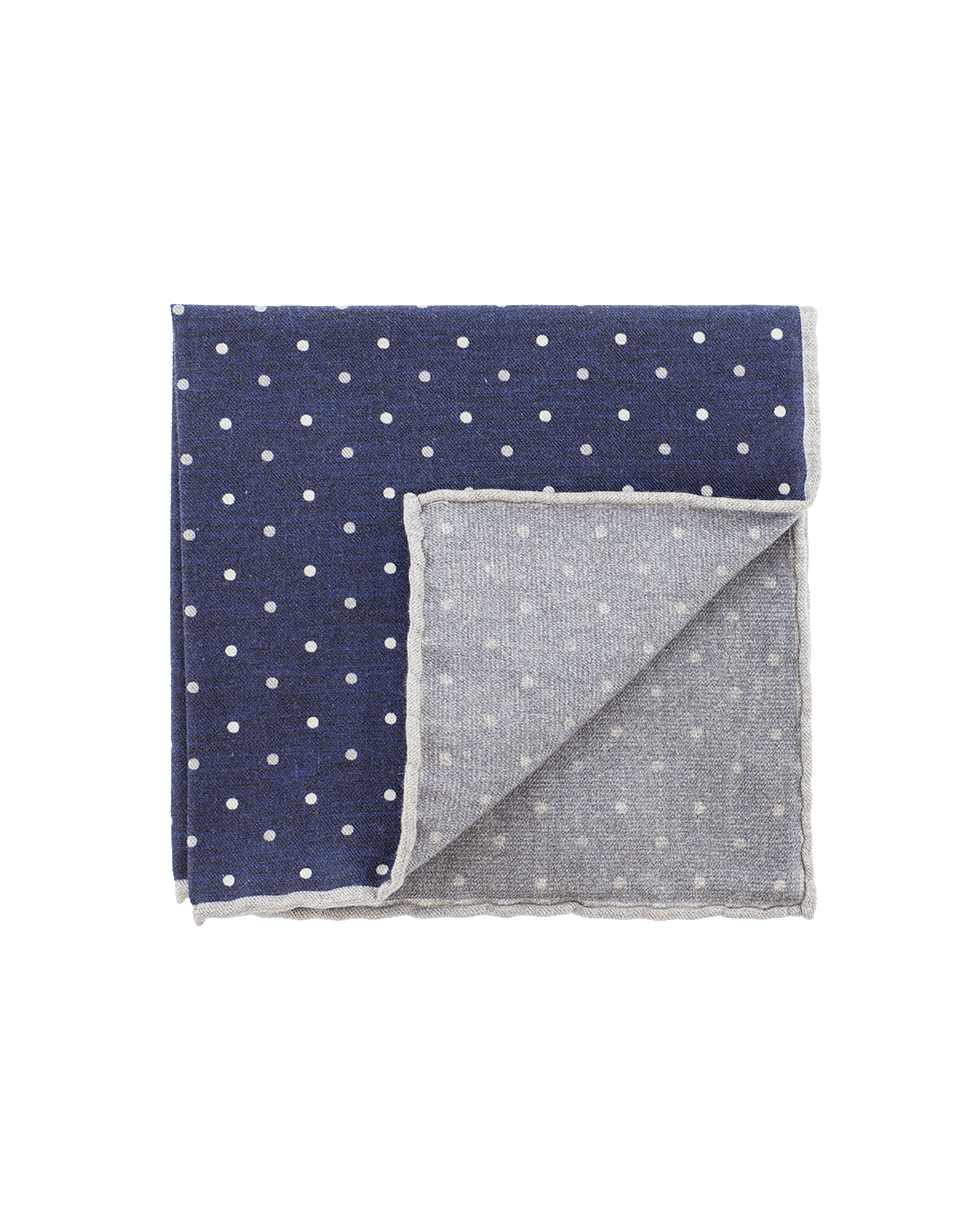 ELEVENTY-Pocket Square With Polka Dots-GRY/NVY