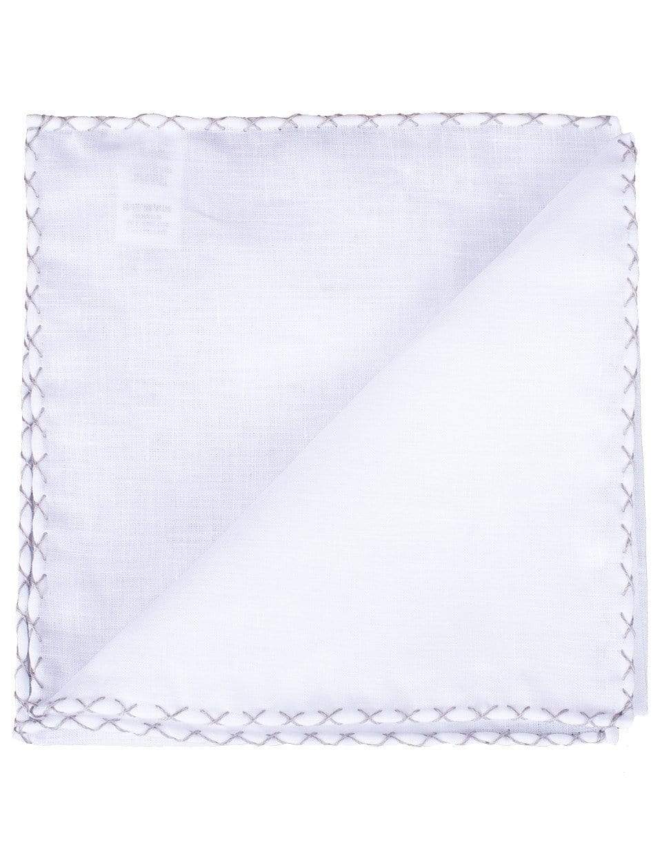 ELEVENTY-Solid Pocket Square with Grey Whipstitch-GRY/WHT