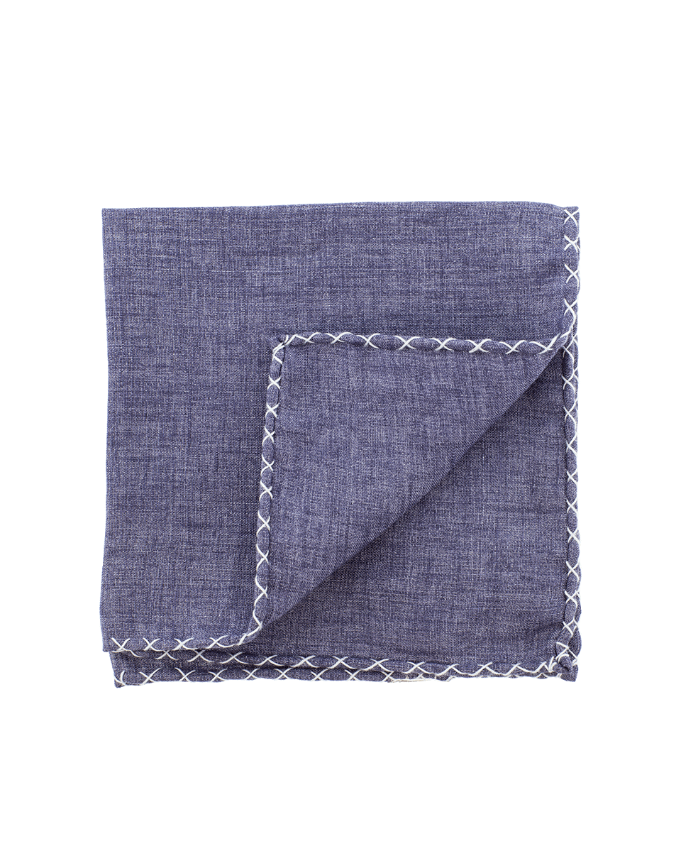 ELEVENTY-Solid Pocket Square With Stitching-INK