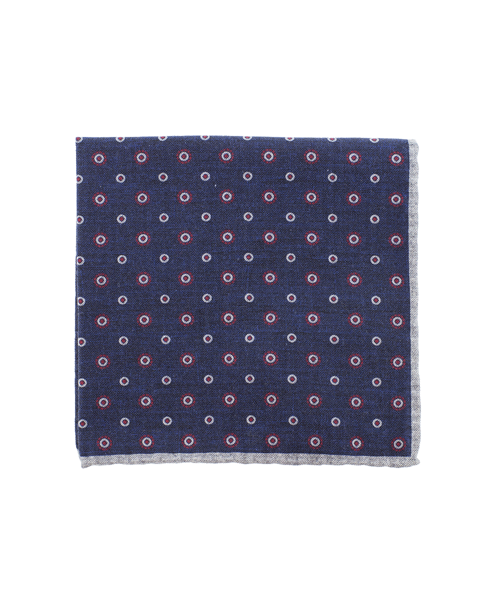 ELEVENTY-Pocket Square With Circles-NVY/RED