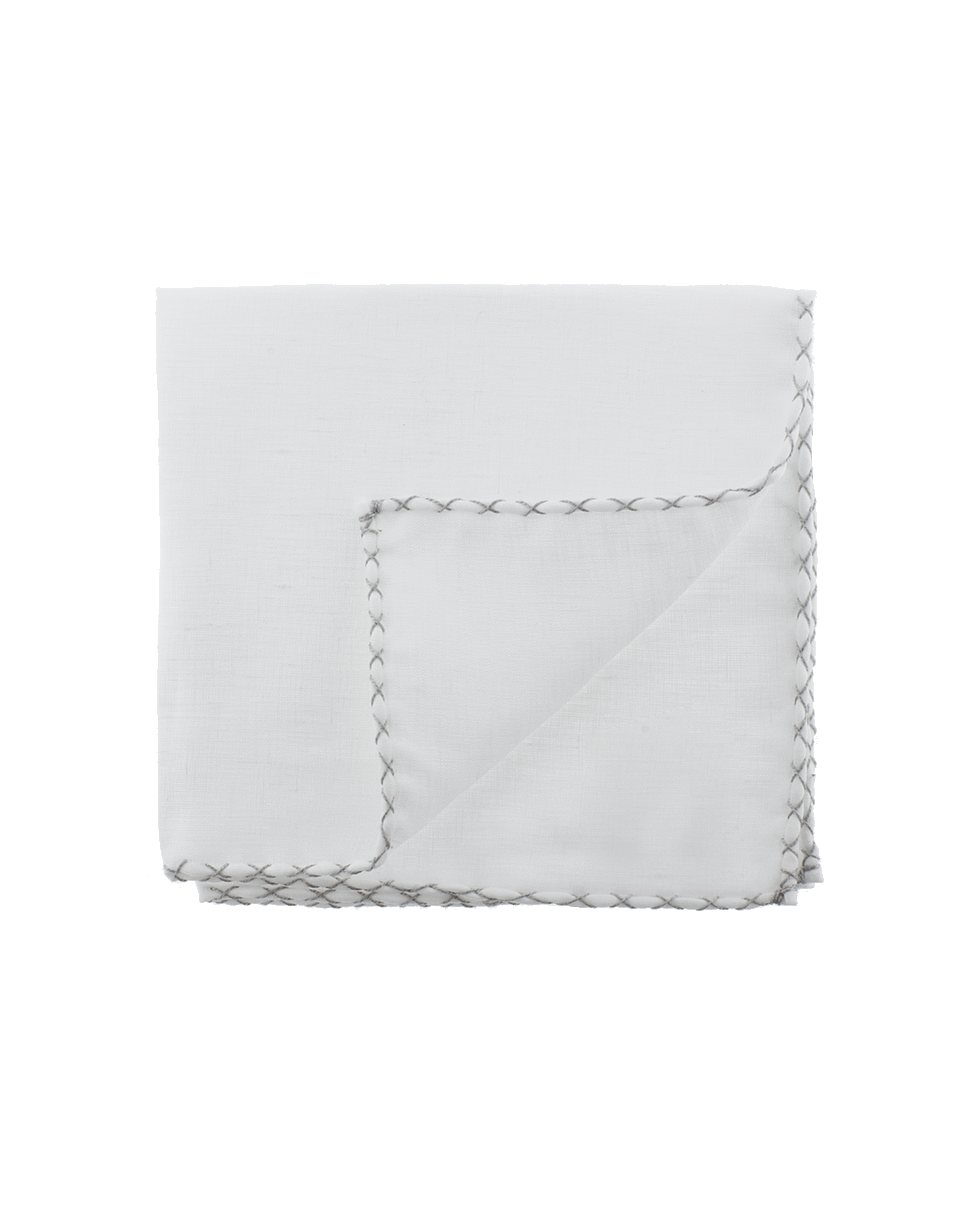 ELEVENTY-Solid Pocket Square With Stitching-WHT/GRY