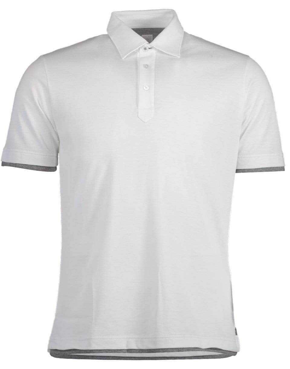 ELEVENTY-Contrast Tipping Men's Polo- White-