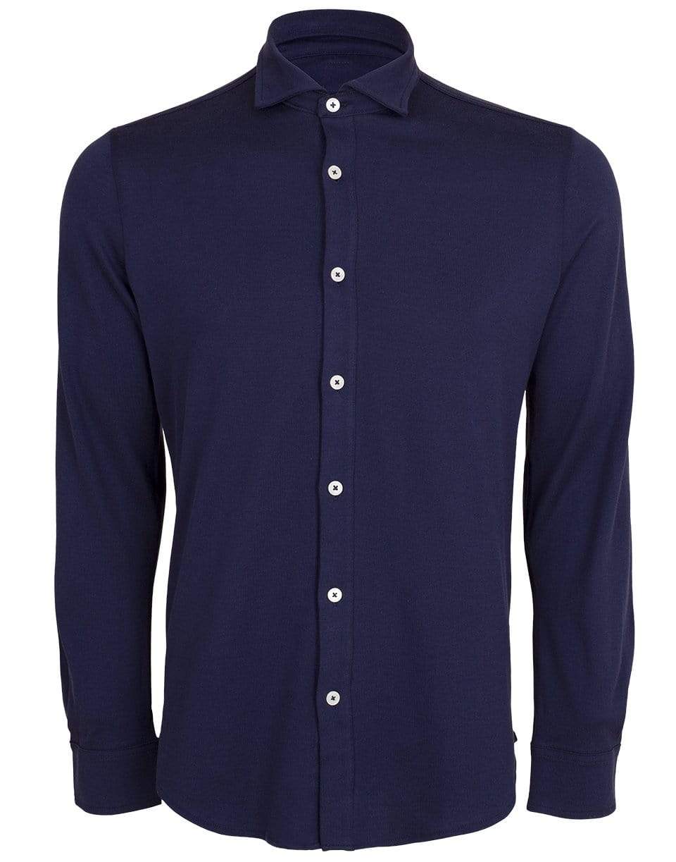 ELEVENTY-Royal Blue Cotton Button Down Shirt-