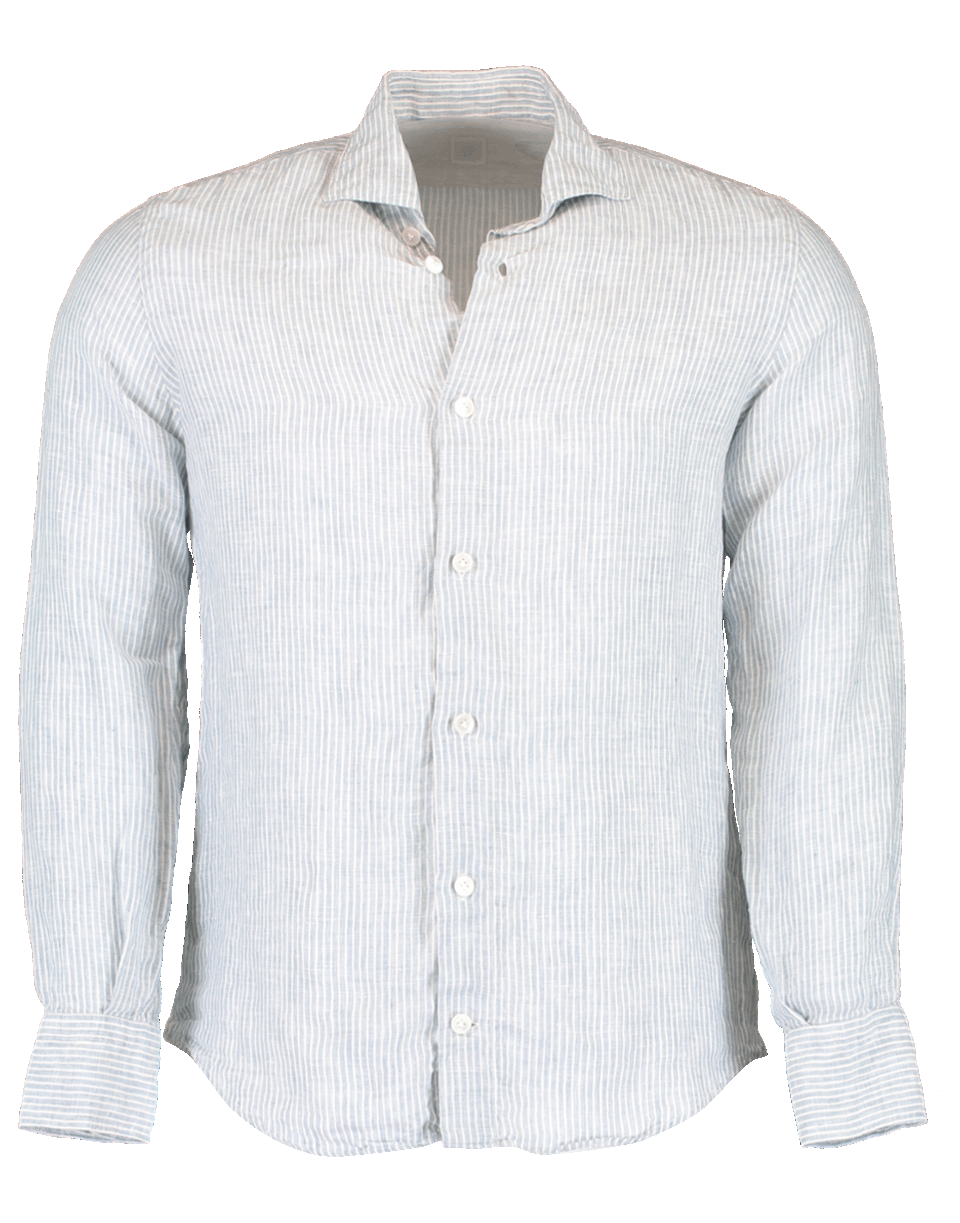 ELEVENTY-Striped Spread Collar Linen Shirt-