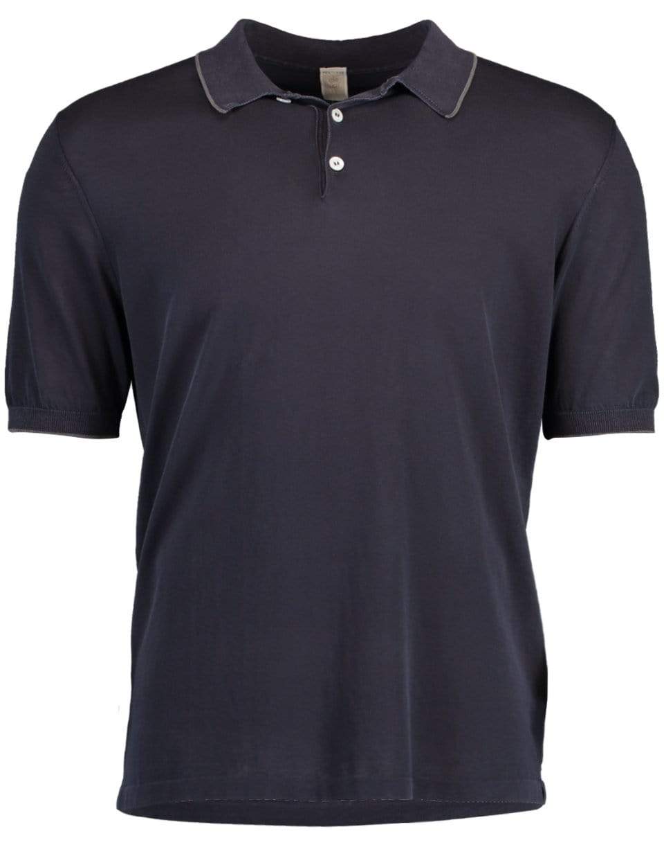 ELEVENTY-Blue Short Sleeve Piped Polo-