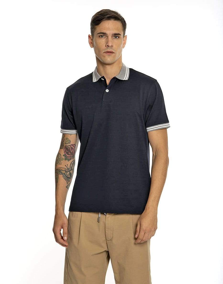 ELEVENTY-Giza Cotton Polo with Contrast Collar - Blu-