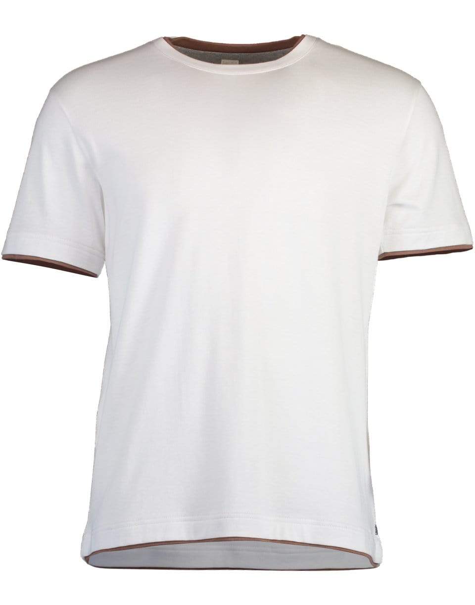 ELEVENTY-White and Camel Two-Tone T-Shirt-
