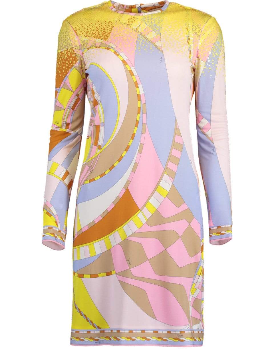 EMILIO PUCCI-Rosa Long Sleeve Sequin Printed Dress-