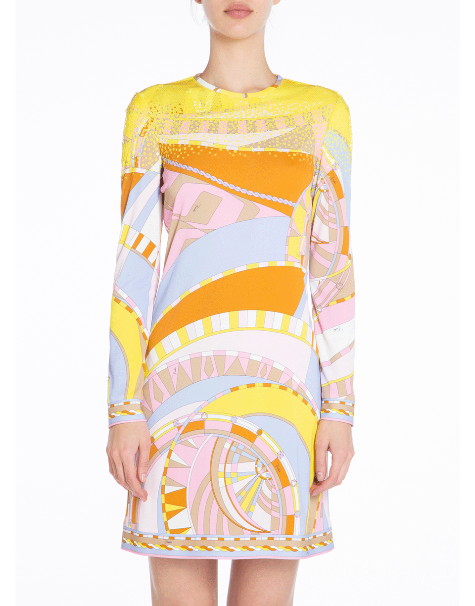 EMILIO PUCCI-Rosa Long Sleeve Sequin Printed Dress-