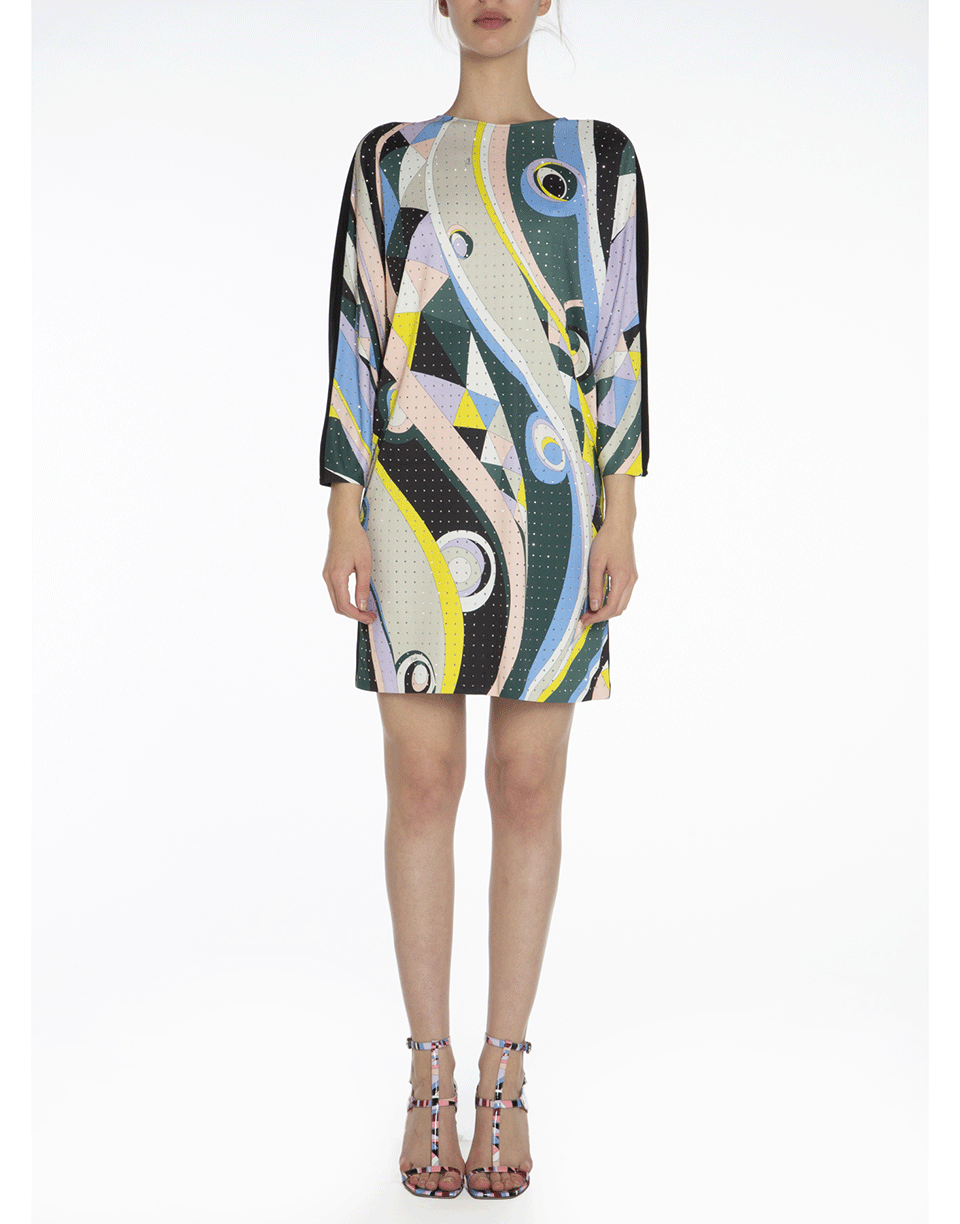 EMILIO PUCCI-Verde Long Sleeve Studded Printed Dress-
